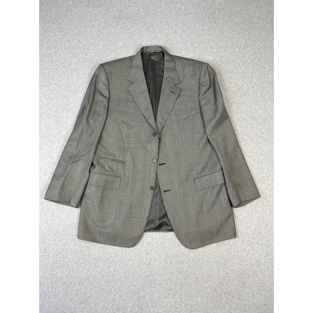 Canali Travel Blazer 46L Gray Plaid 3 Button 100% Pure Virgin Wool Sport Coat